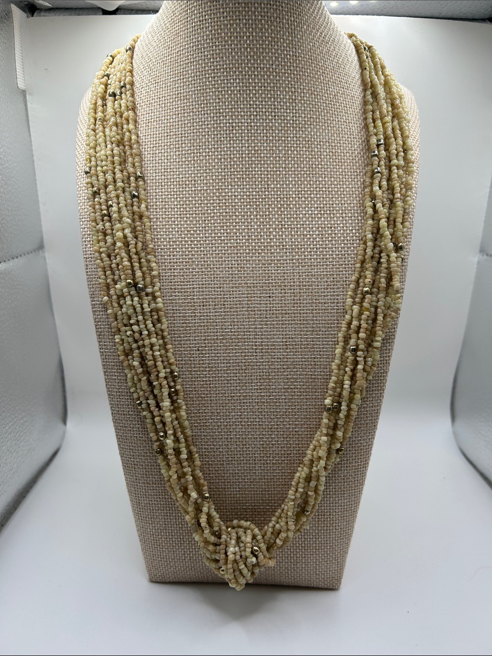 Multi-Strand Cream Beaded Knot Necklace Vintage Sea Shell Beads